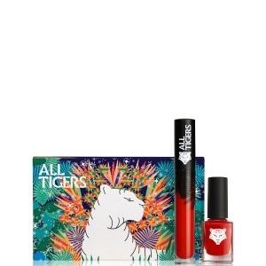 All Tigers Natural & Vegan Wild in Red Liquid Lipstick + Nagellack Gesicht Make-up Set